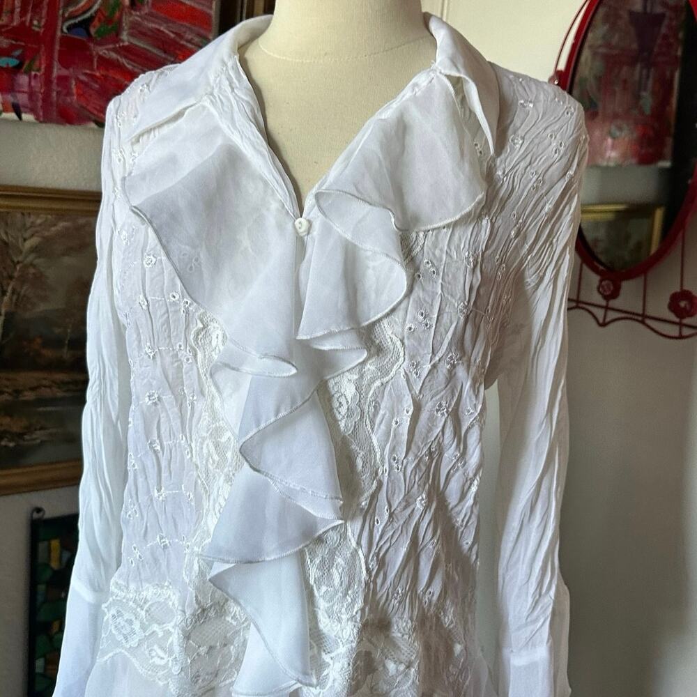 allison taylor white button up long sleeve blouse shirt - Picture 2 of 4
